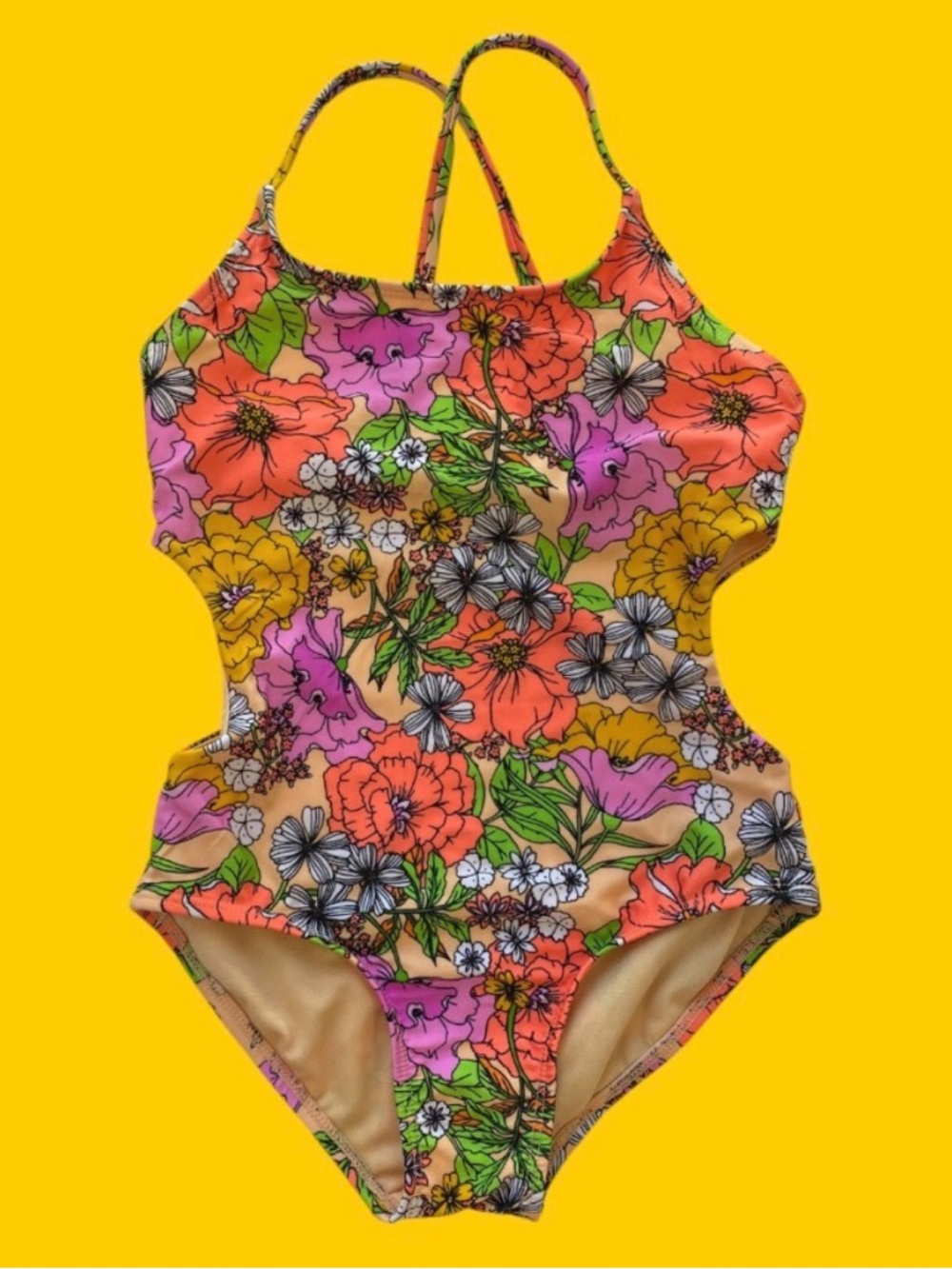 Girls 10/12 Cat & Jack Floral One-Piece Swimsuit w - Sarong